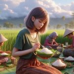 Ilustrasi: Orang Indonesia sudah terbiasa makan nasi sebagai makanan pokoknya – (Sumber: Bing Image Creator AI/Dall-E)