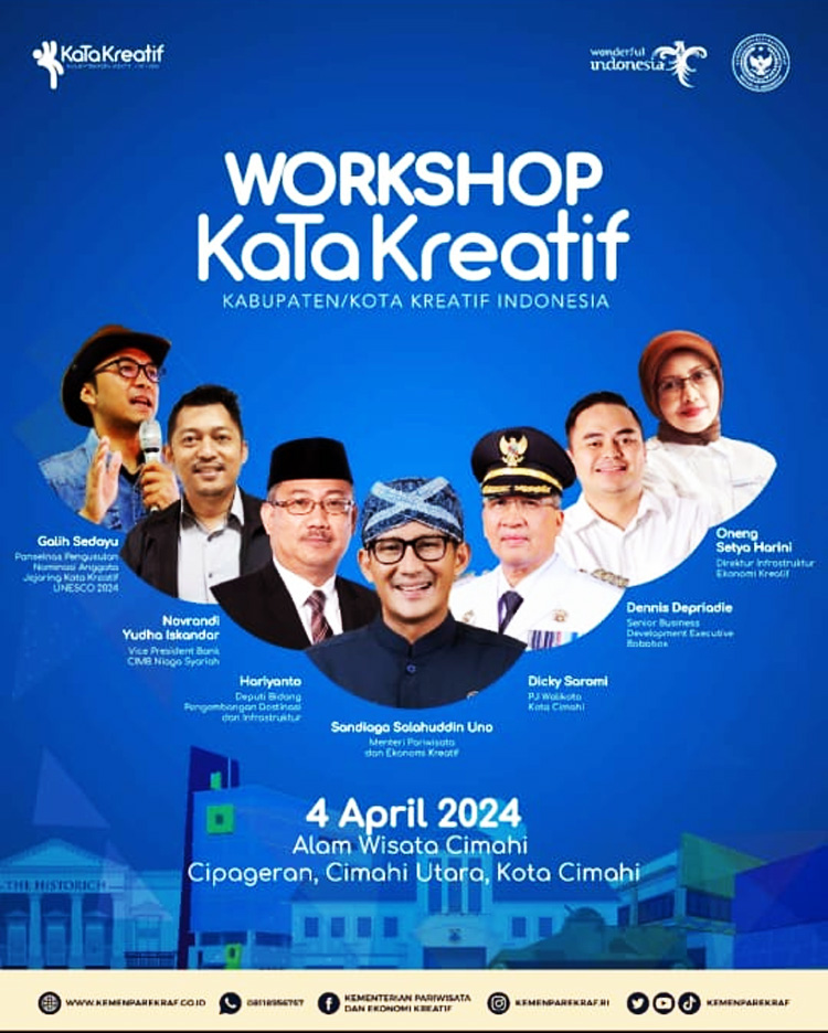 Flyer acara workshop "Kata Kreatif Kabupaten/Kota Kreatif Indonesia" yang diselenggarakan di Alam Wisata Cimahi (AWC)