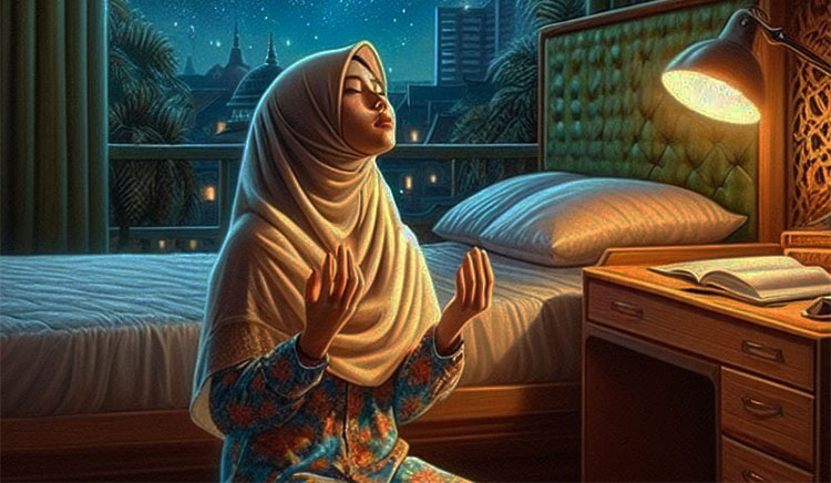 Wanita muslim sedang berdoa