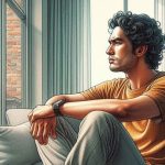 Pria duduk di samping jendela kaca