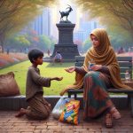 Wanita berhijab di taman kota