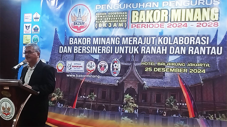 Laporan Ketua Panitia Pengukuhan Pengurus Bakor Minang periode 2024-2028 , Ir. Jasyanto Sahoer, M.M.