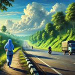 Ilustrasi: Seorang muslimah sedang berolahraga lari pagi di tepi jalan raya - (Sumber: Arie/BJN)