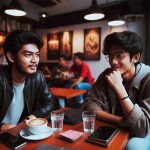 Remaja sedang ngobrol di cafe