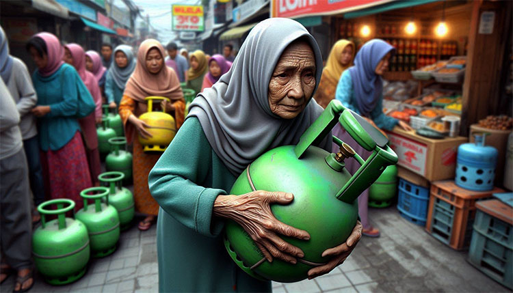 nenek bawa gas melon