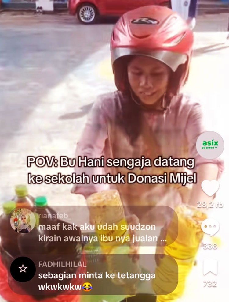 Screenshot video yang lagi viral : Ibu Hani donasi Mijel di akun tiktok @asixgogreen