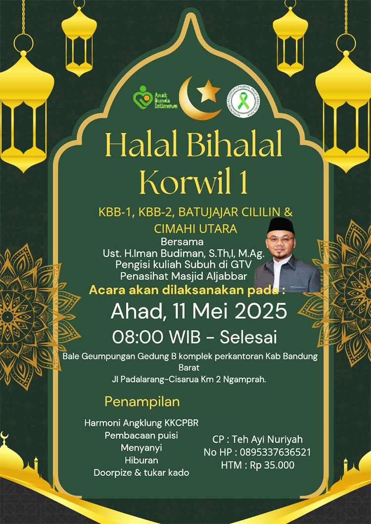 Flyer undangan acara “Halal Bihalal Korwil 1” Pengurus Komunitas Keluarga Cerebral Palsy Bandung Raya - (Sumber: panitia acara)