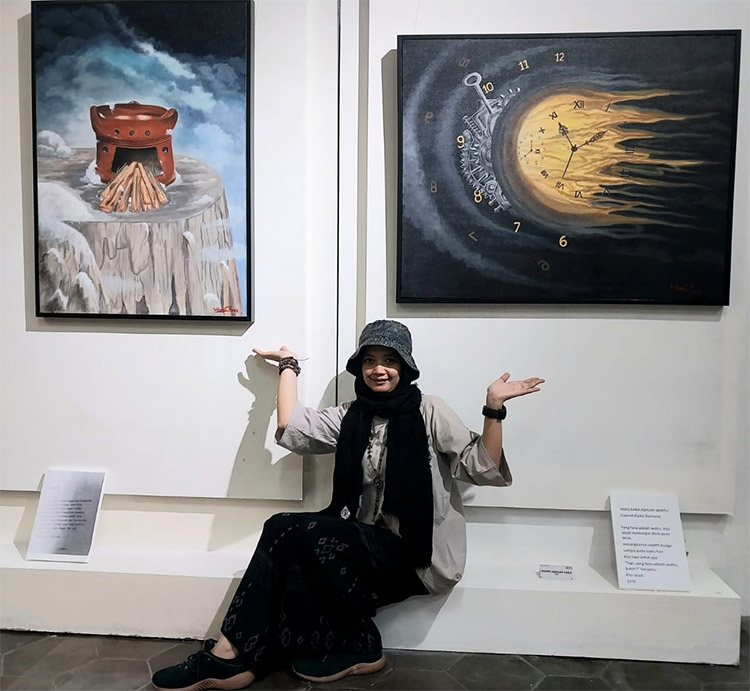Saat berpameran di Museum Kebangkitan Nasional 'Puitika Rupa'Yaitu menyadur karya puisi diinterpretasikan kedalam sebuah lukisan. Judul karya : "Tungku tanpa api' (Kangen, Ws.Rendra) dan 'Yang Fana adalah waktu' (Sapardi Djoko damono)