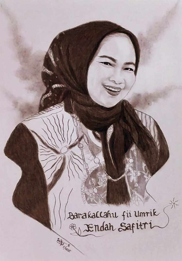 Salah satu karya drawing dengan objek potret diri karya Widyani Edelwis – (Sumber: Koleksi pribadi)