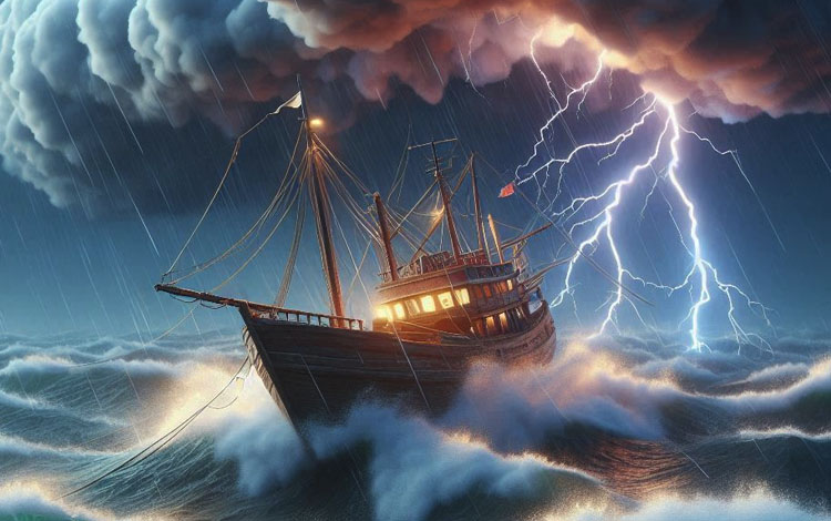 Perahu terserang badai