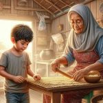 Ilustrasi: Rizki membantu ibunya membuat kerupuk di rumahnya - (Sumber: Arie/BJN)