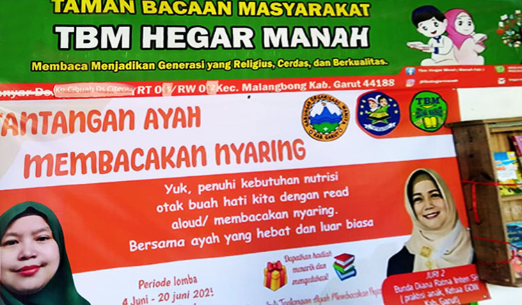 Spanduk acara lomba “Tantangan Ayah Membaca Nyaring” yang diselenggarakan oleh TBM Hegar Manah Kabupaten Garut - (Sumber: Mamah Faiz)